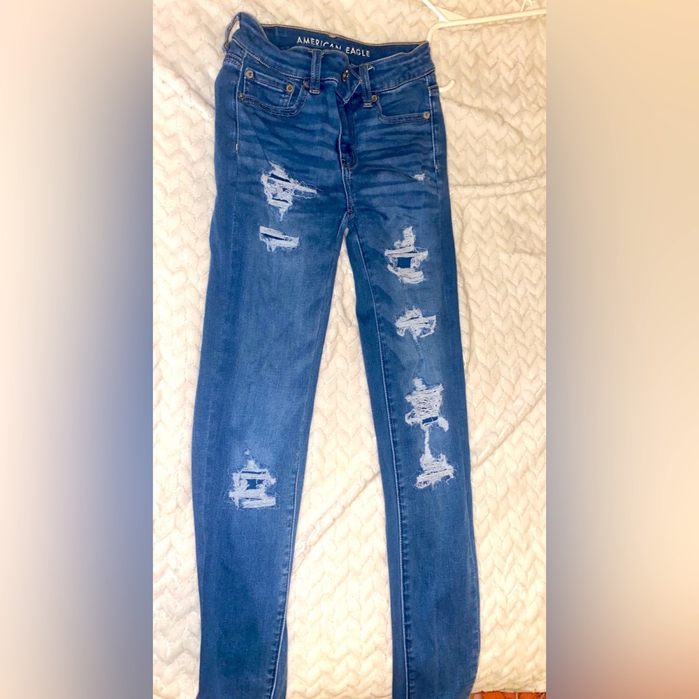 american eagle ripped patched jeans